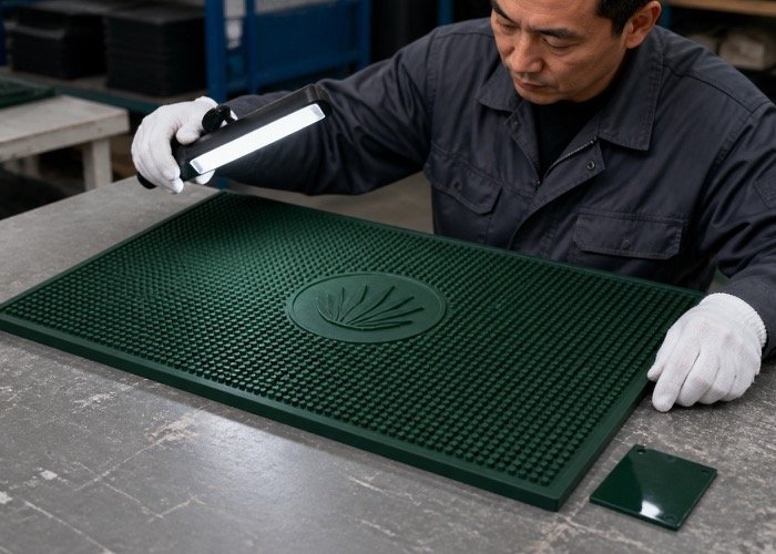 Close-up of a matte finish custom bar mat design, highlighting the non-reflective surface
