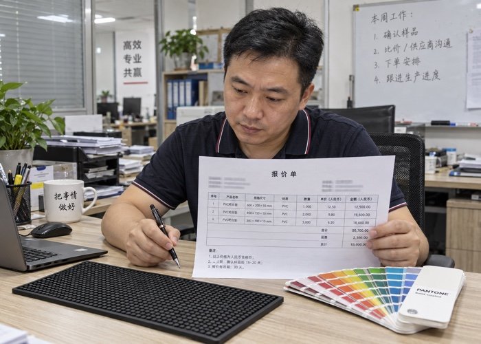 A procurement manager reviewing a detailed quotation document from a Chinese supplier.